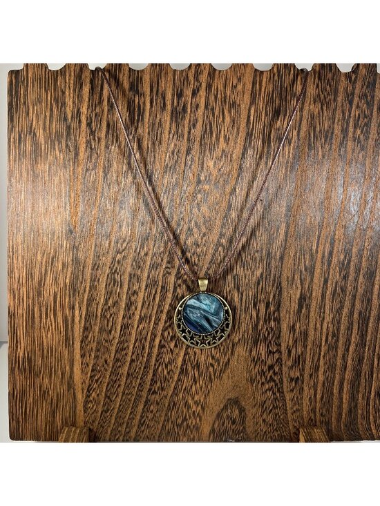 MarleeKat Creations Jewelry - Starry Bronze Pendant With Blue Acrylic Pour Design Necklace